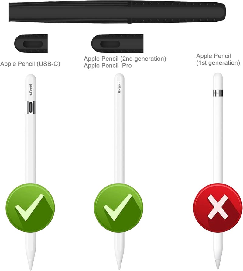 HoldFist Silicone Case Cover Skin Compatible with Apple Pencil (2nd Gen/Pro/USB-C) – Protective Sleeve, Comfortable Grip, Ergonomic Anti-Slip Design, Lightweight & Scratch-Resistant (Black) - Image 2